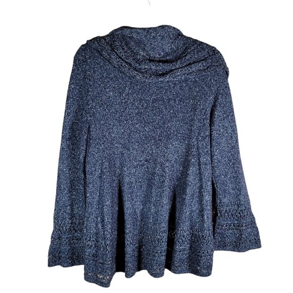 Charter Club Blue Multi Knit Open Cardigan Wide Collar Sweater Women Size M - Picture 2 of 10